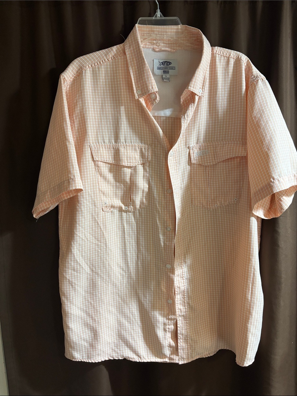 AFTCO Peach Check Short-Sleeve Button-Down Shirt